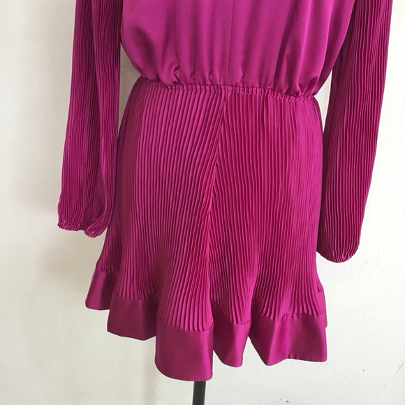 Milly Women Elegant Chic Fuchsia Pleated Long Sleeve Mini Dress Size 10 - Picture 8 of 15